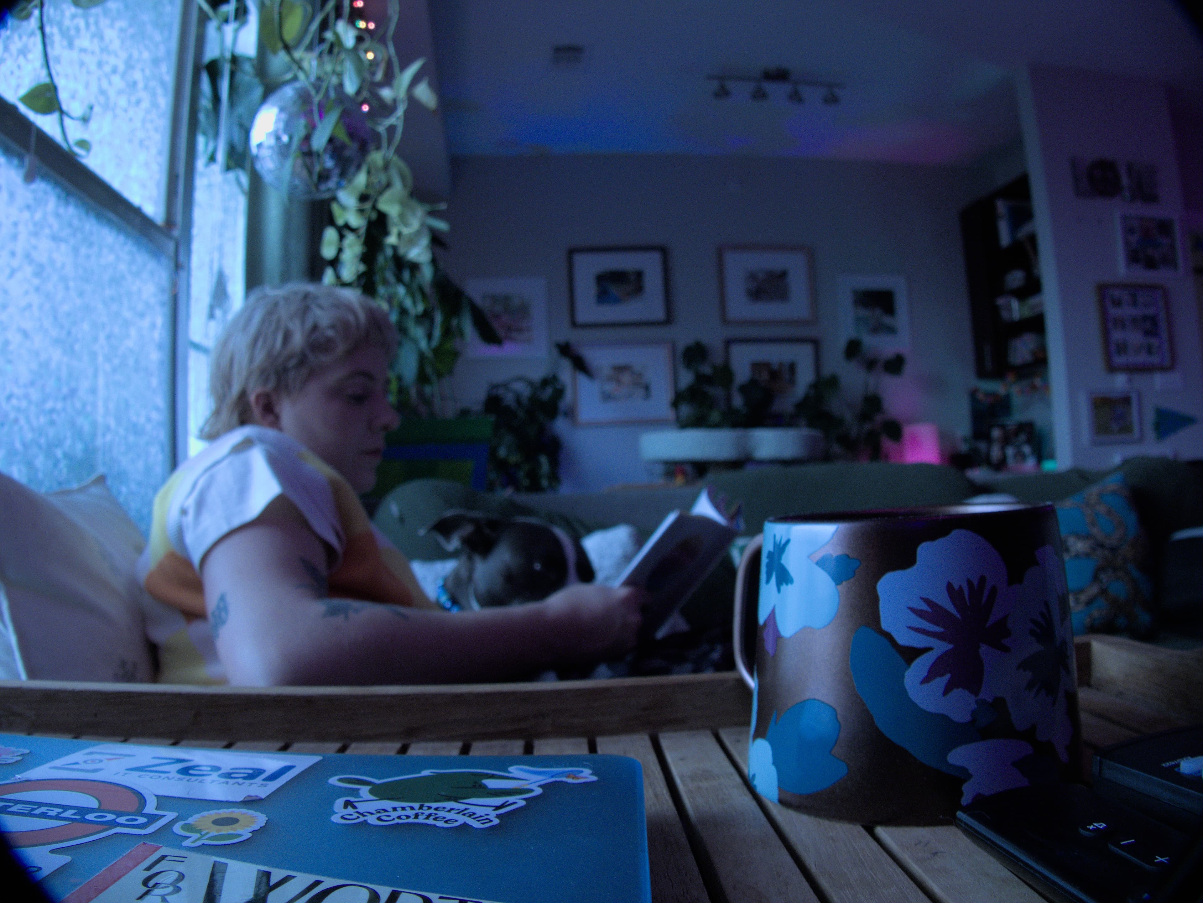 Reading by blue ambient light